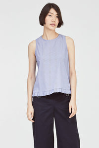 BTV 7363 BLUE SLEEVELESS RUFFLE HEM TOP