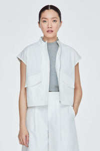 BV 11213 CROPPED UTILITARIAN LEATHER VEST CREAM