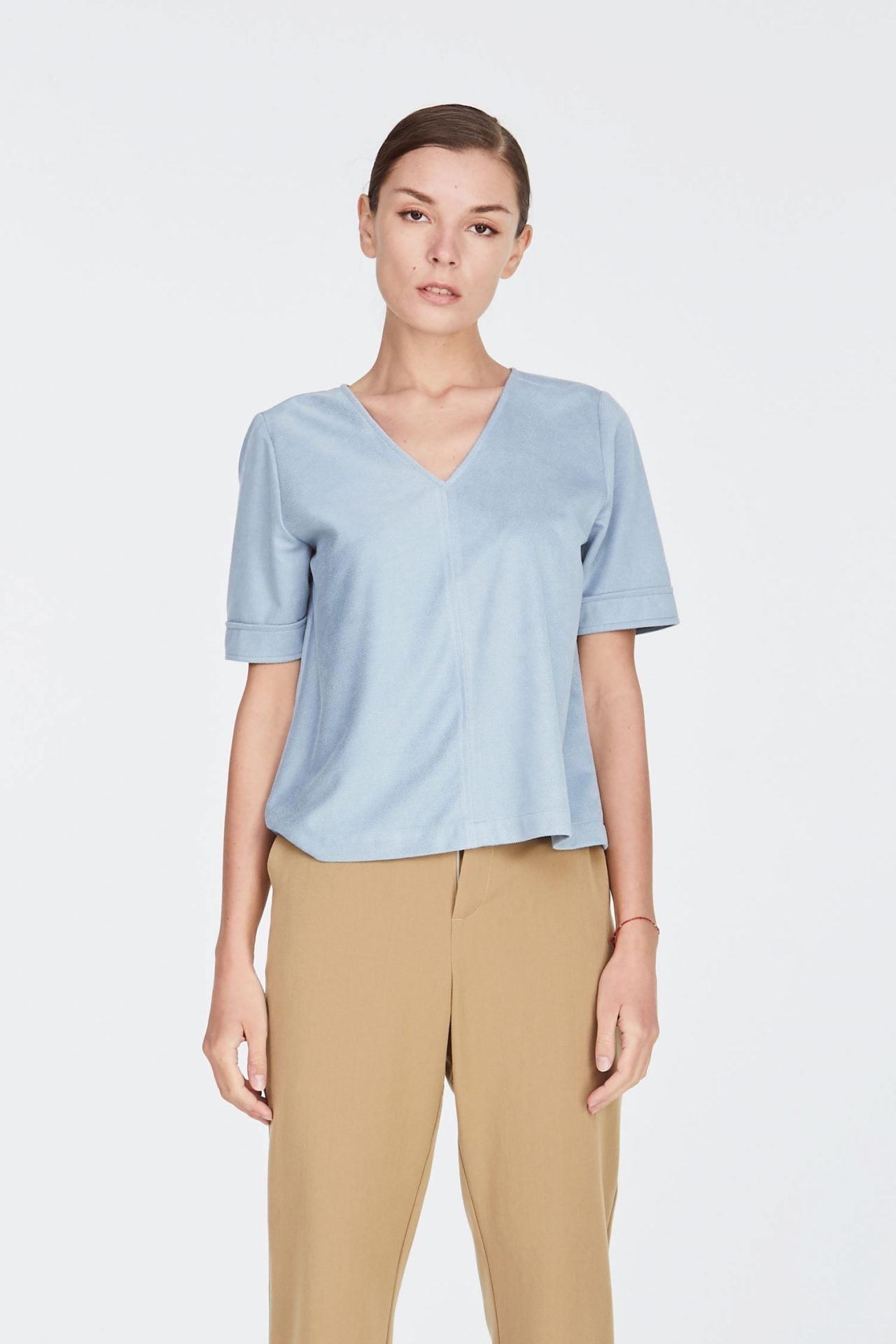 ab 9156 v-neck cropped blouse grey blue