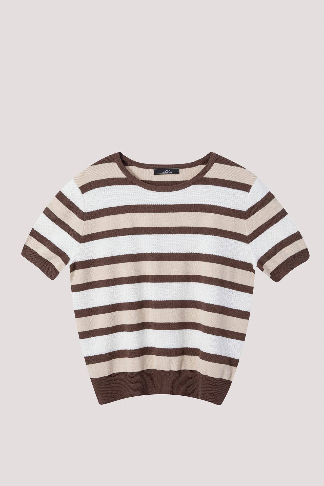 ak 8554 striped knit top beige