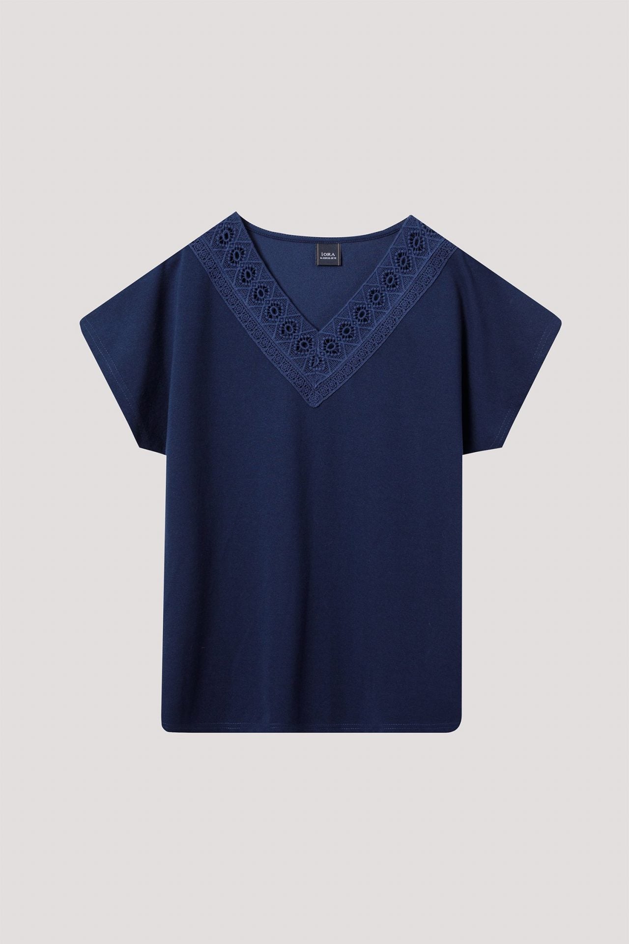 at 8434 laced neckline top navy