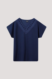 at 8434 laced neckline top navy