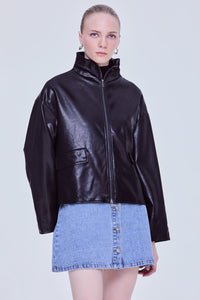 High Neck Leather Jacket