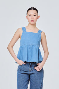 Adjustable Back Ribbon Denim Top