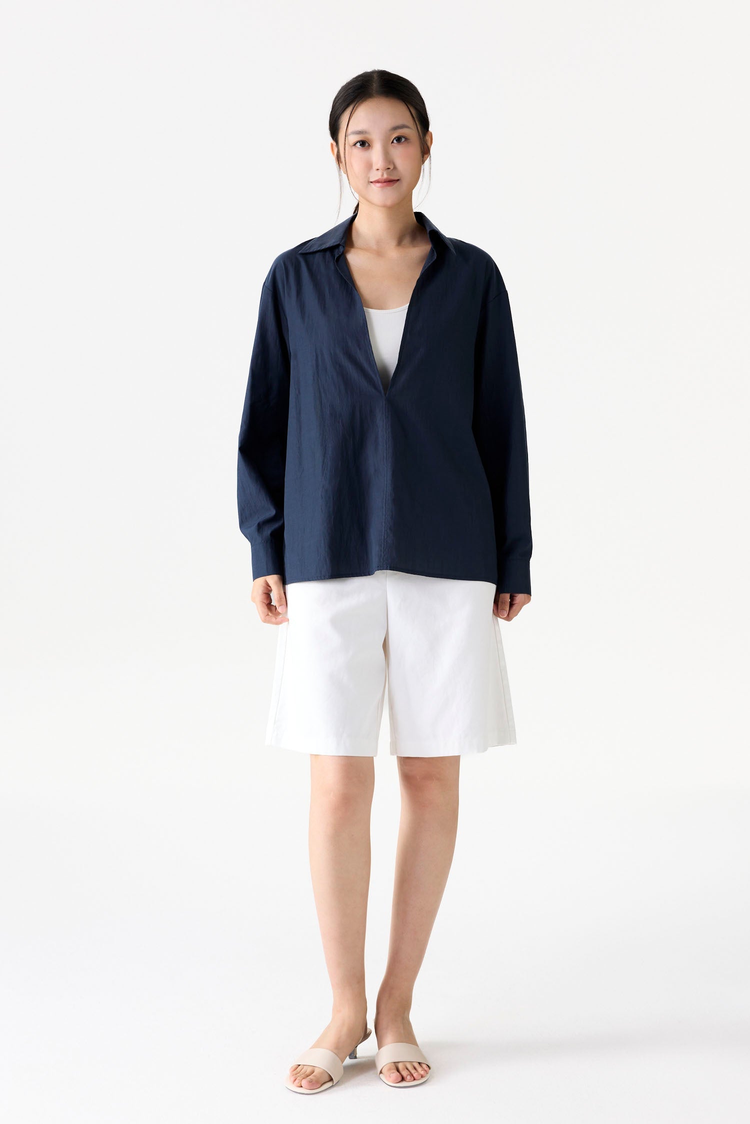 Deep V Neck Collared Shirt