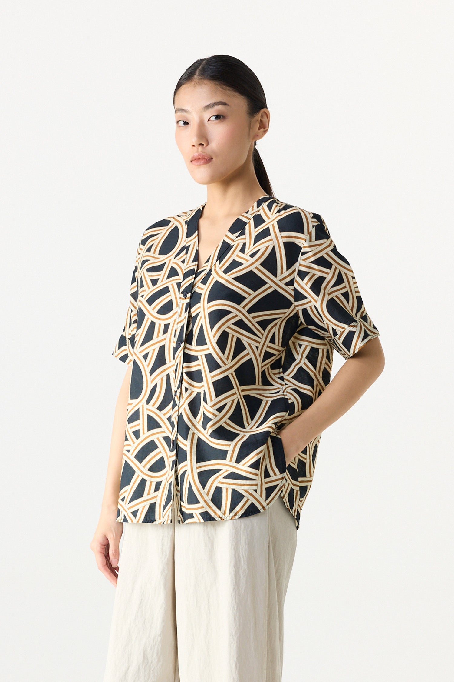 Printed V-Neck Blouse