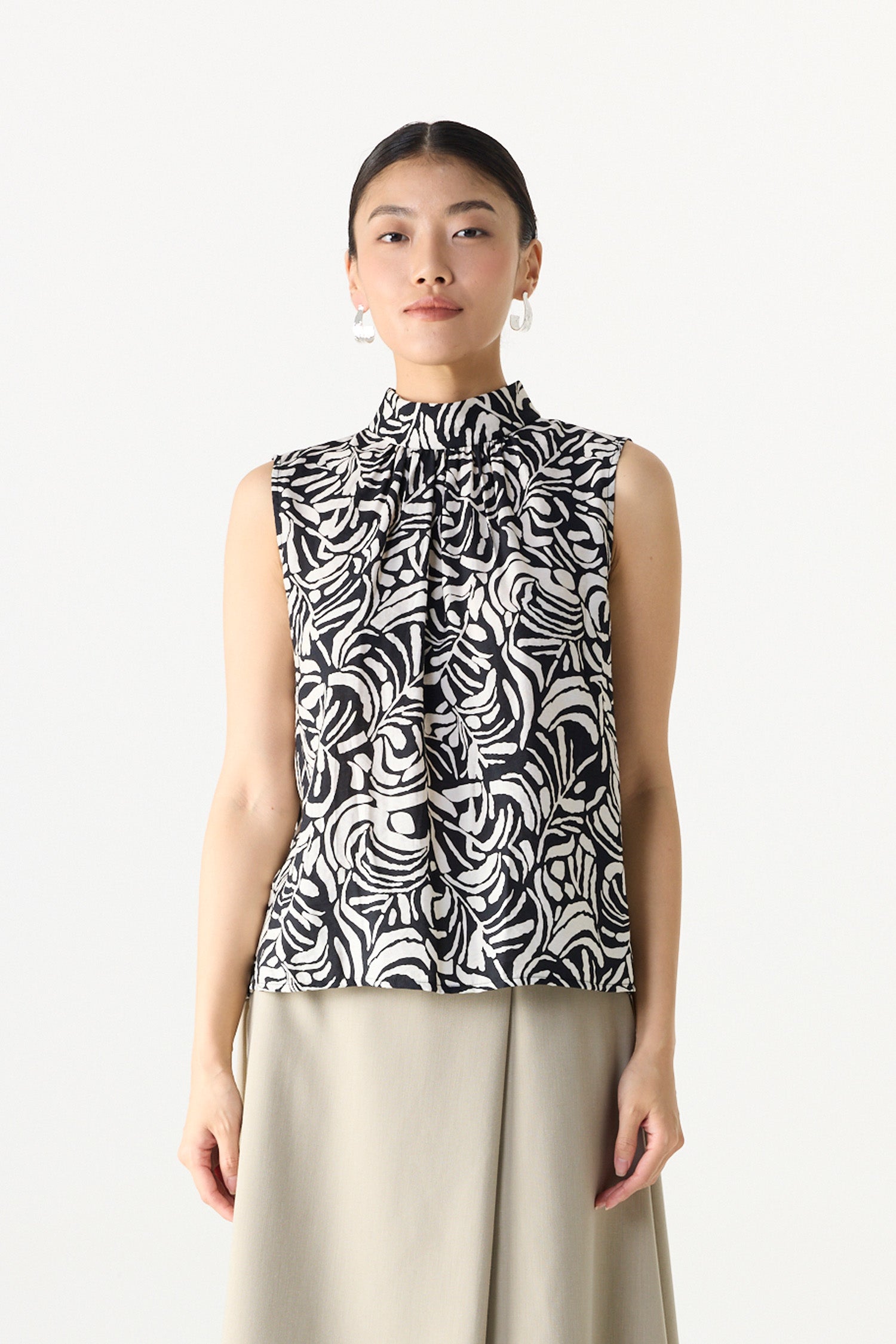 Printed High Neck Sleeveless Top