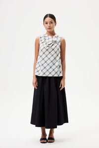 Checks Draped Cowl Sleeveless Top