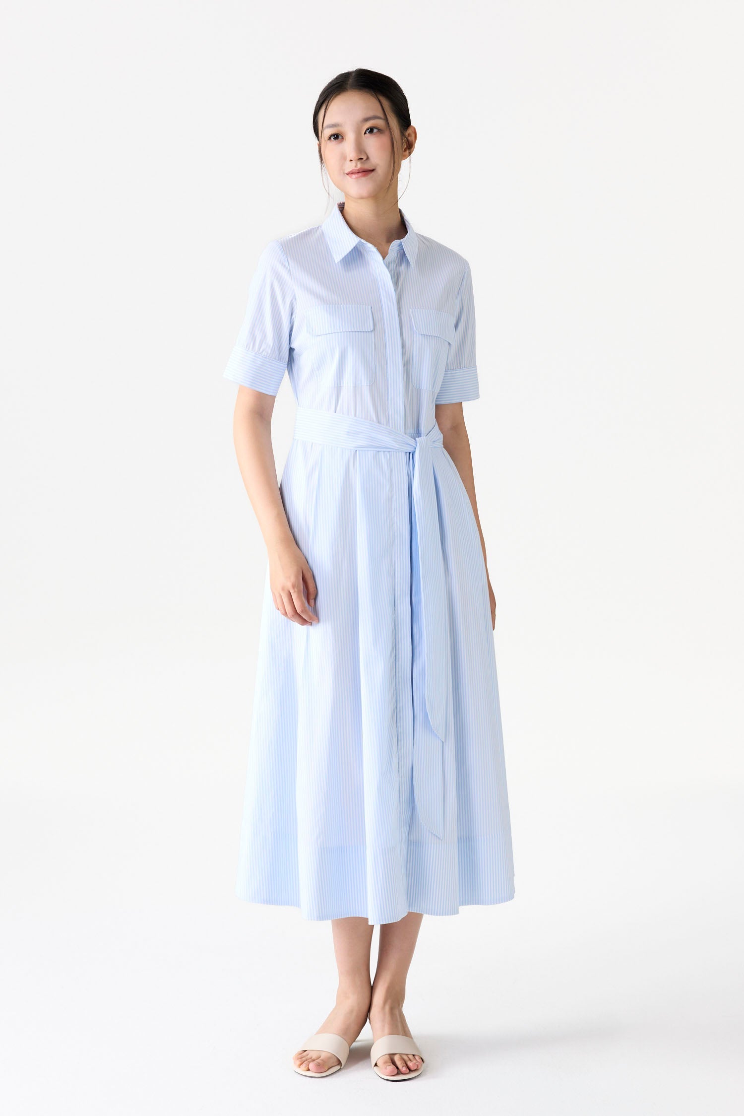 Utility Pleated Stripes Dress