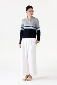 Striped Long Sleeve Knit Polo