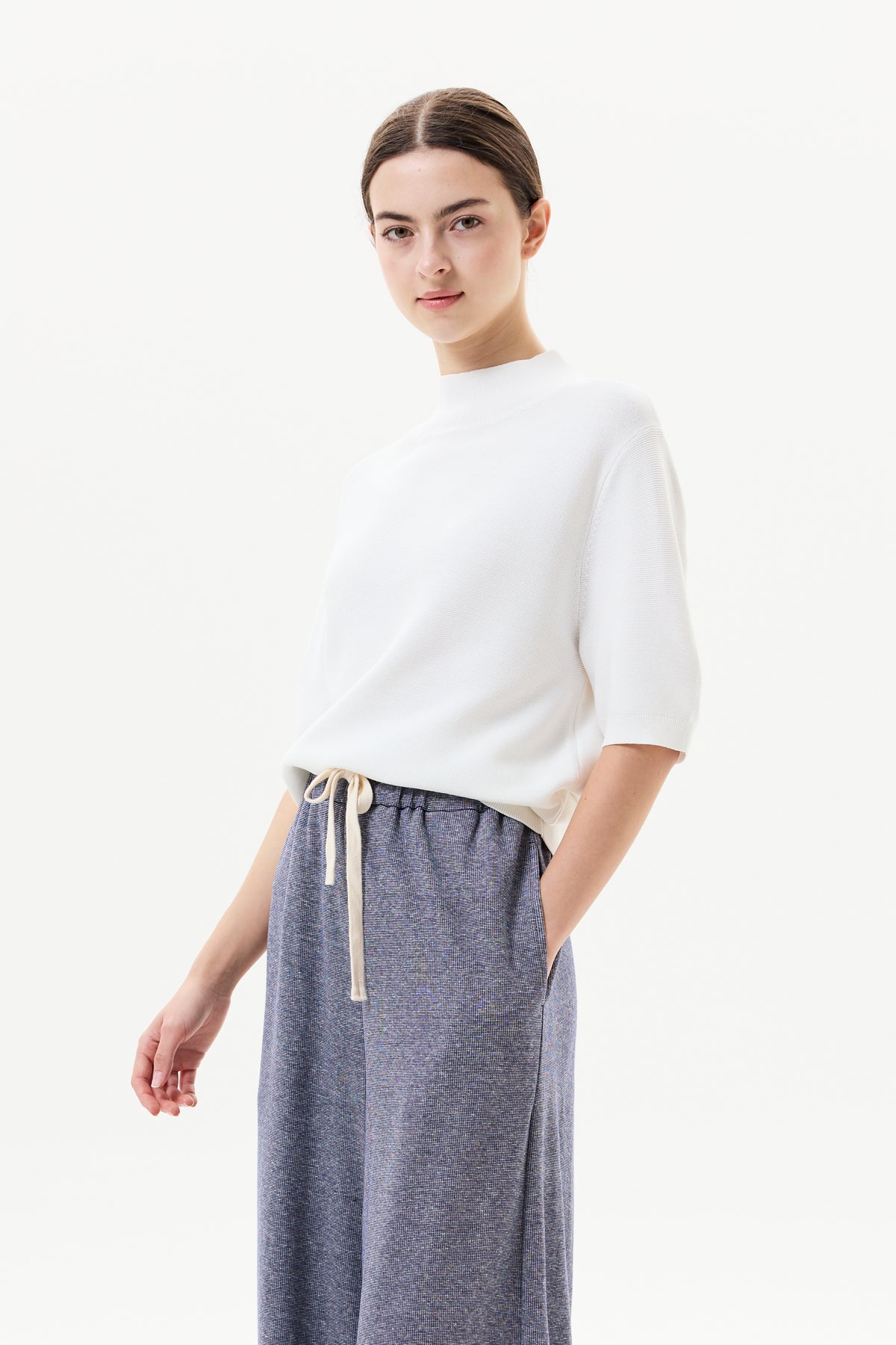 High Ribbed Neck Knit Top