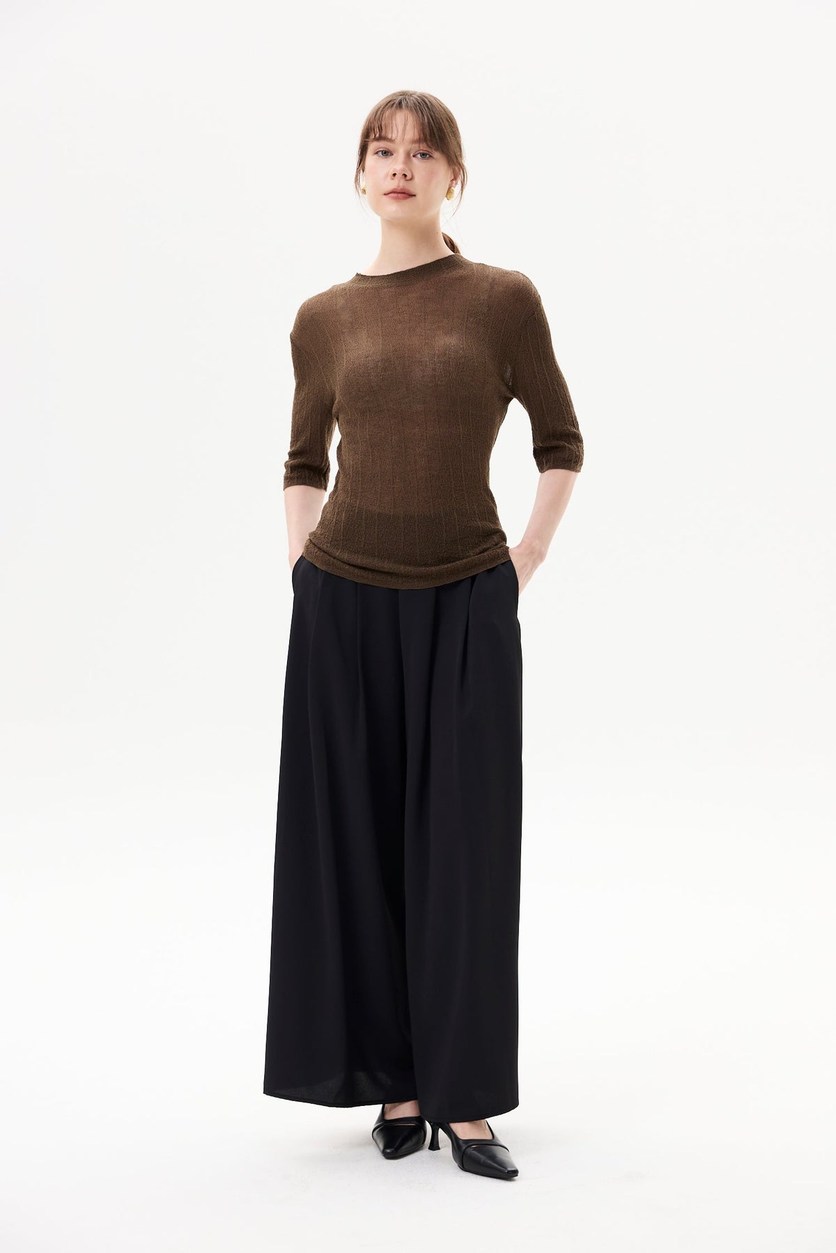 Self-Tie Cord Pleated Pants