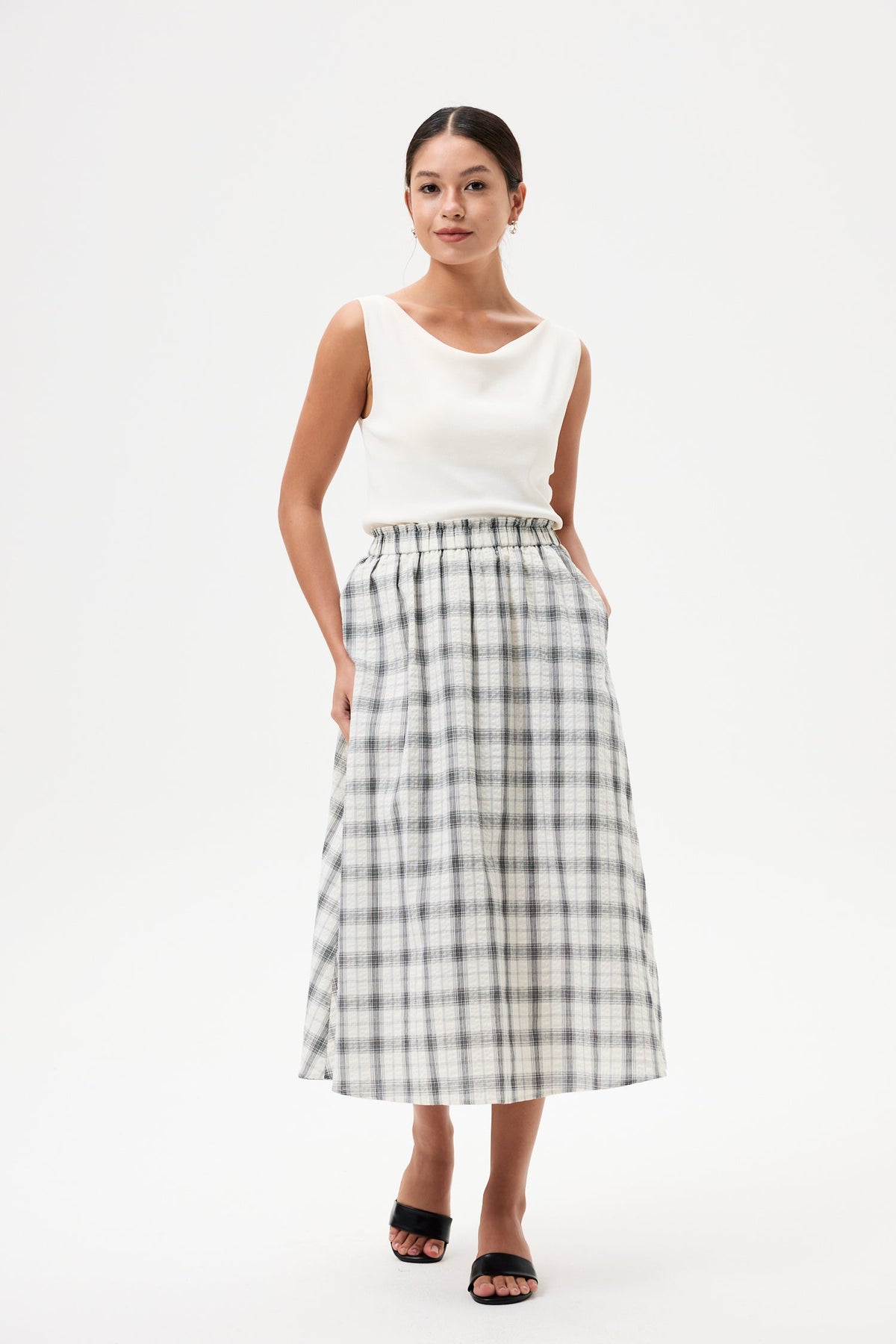 Checks Elasticated Midi Skirt