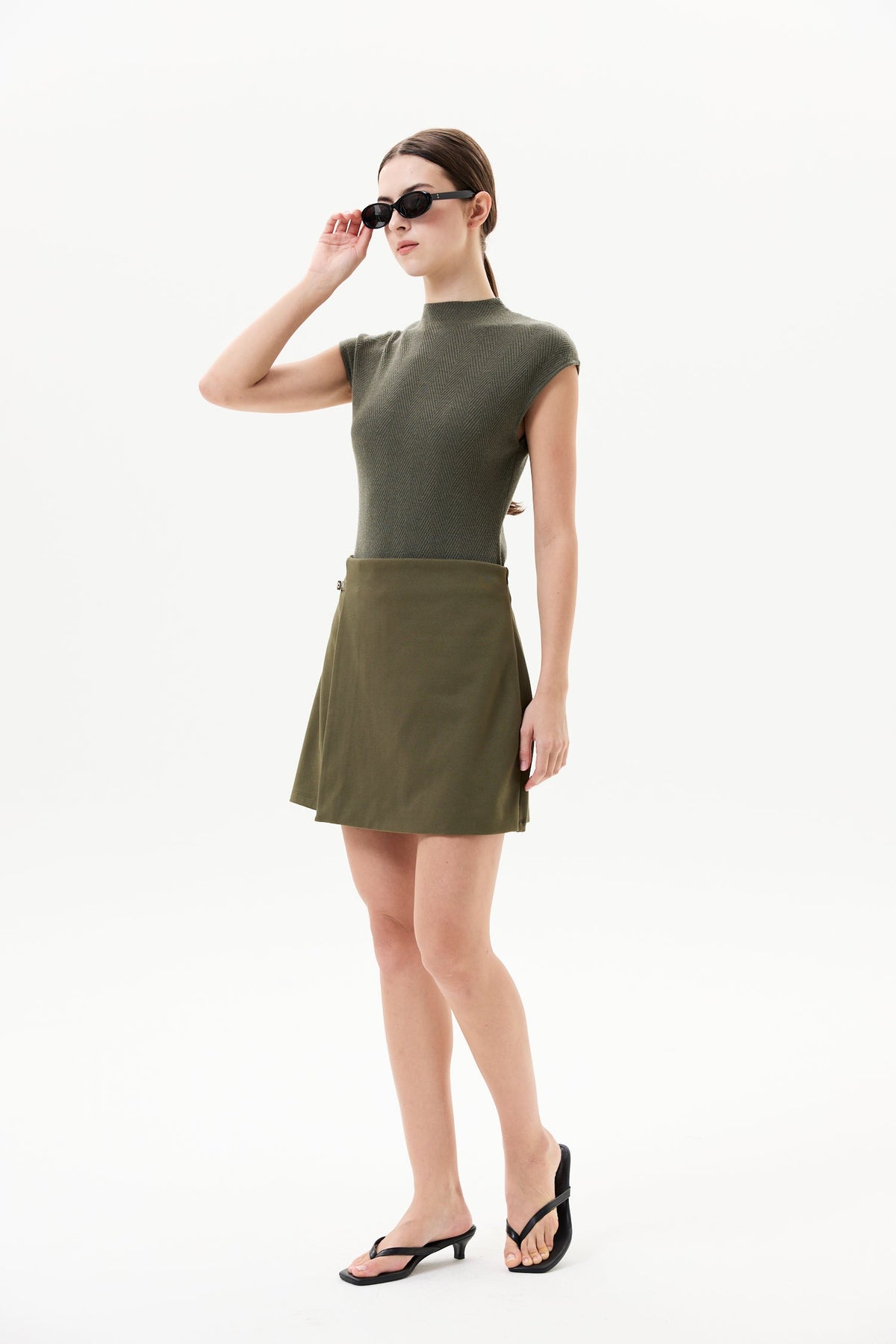 Buckle Strap Twill Mini Skirt