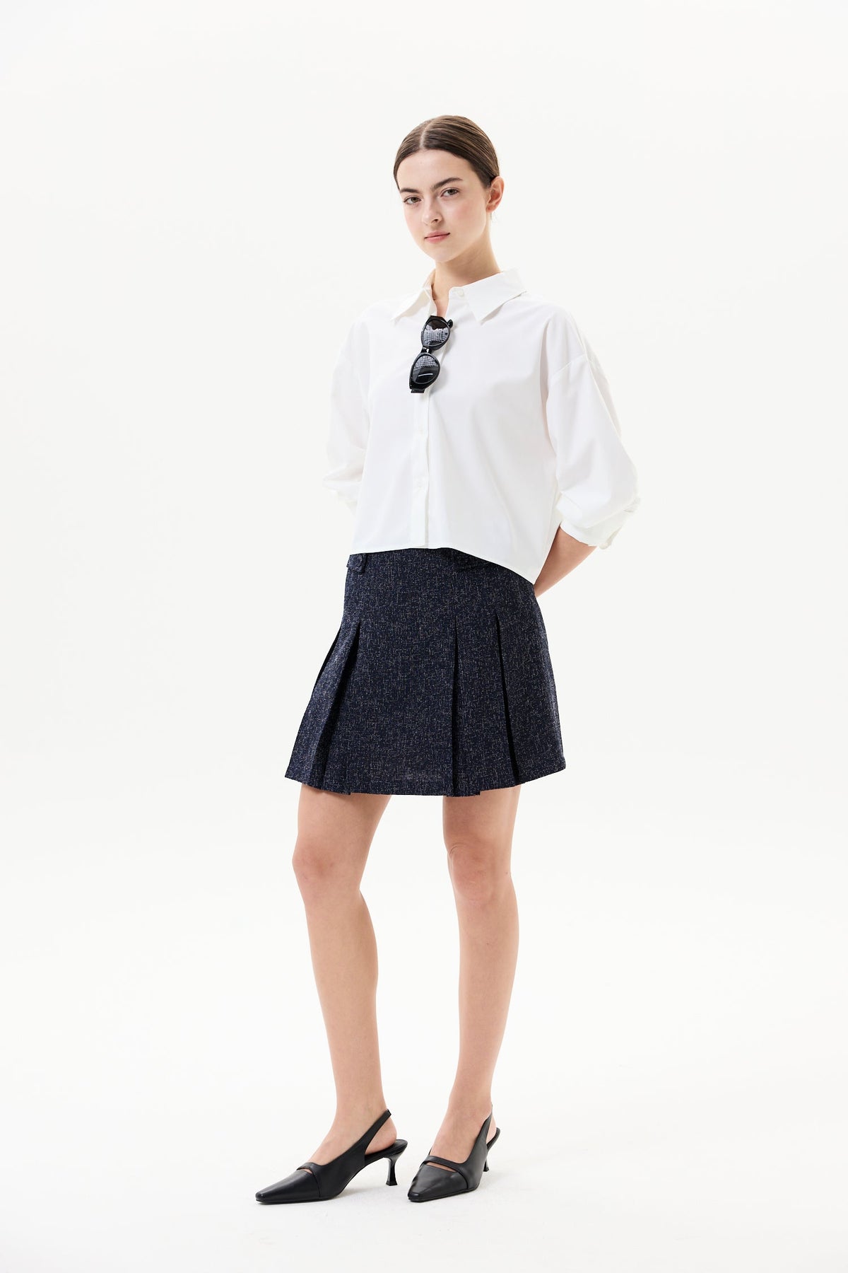 Pleated Tweed Mini Skirt