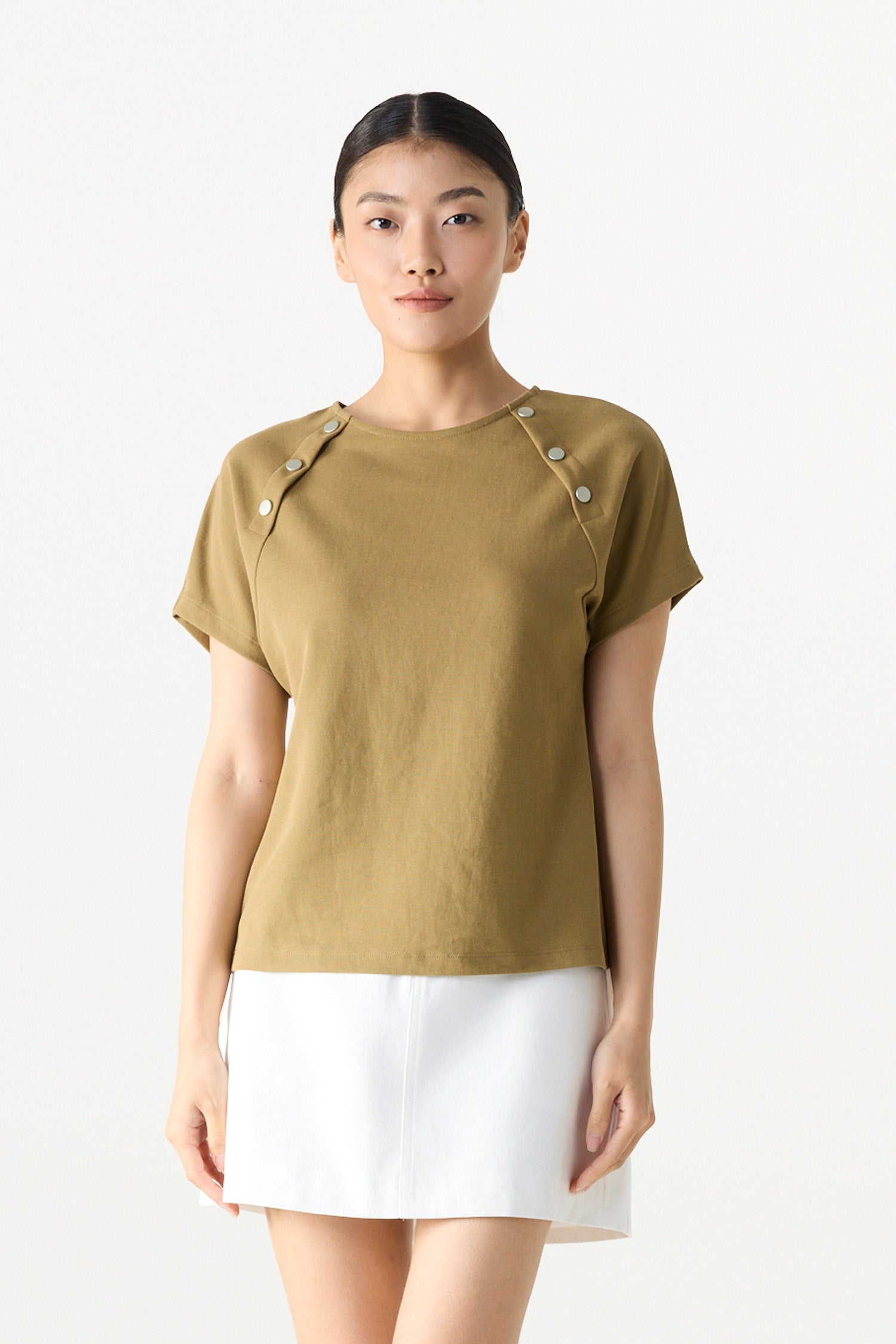 Button-Detail Short Raglan Tee