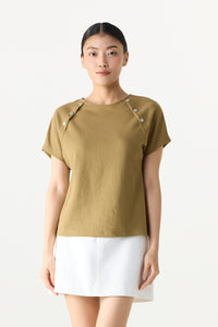 Button-Detail Short Raglan Tee