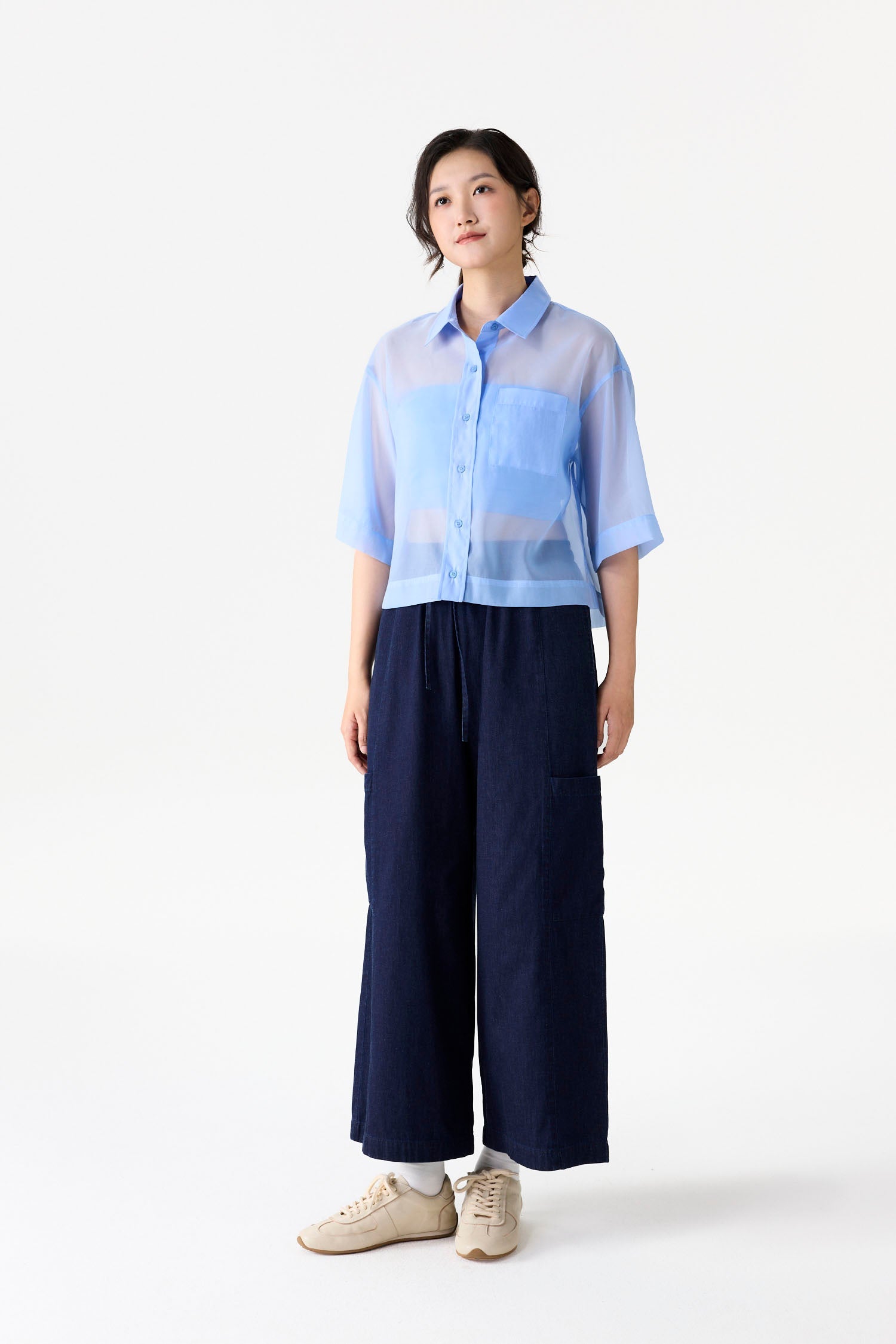 Mid-Length Sleeve Organza Shirt