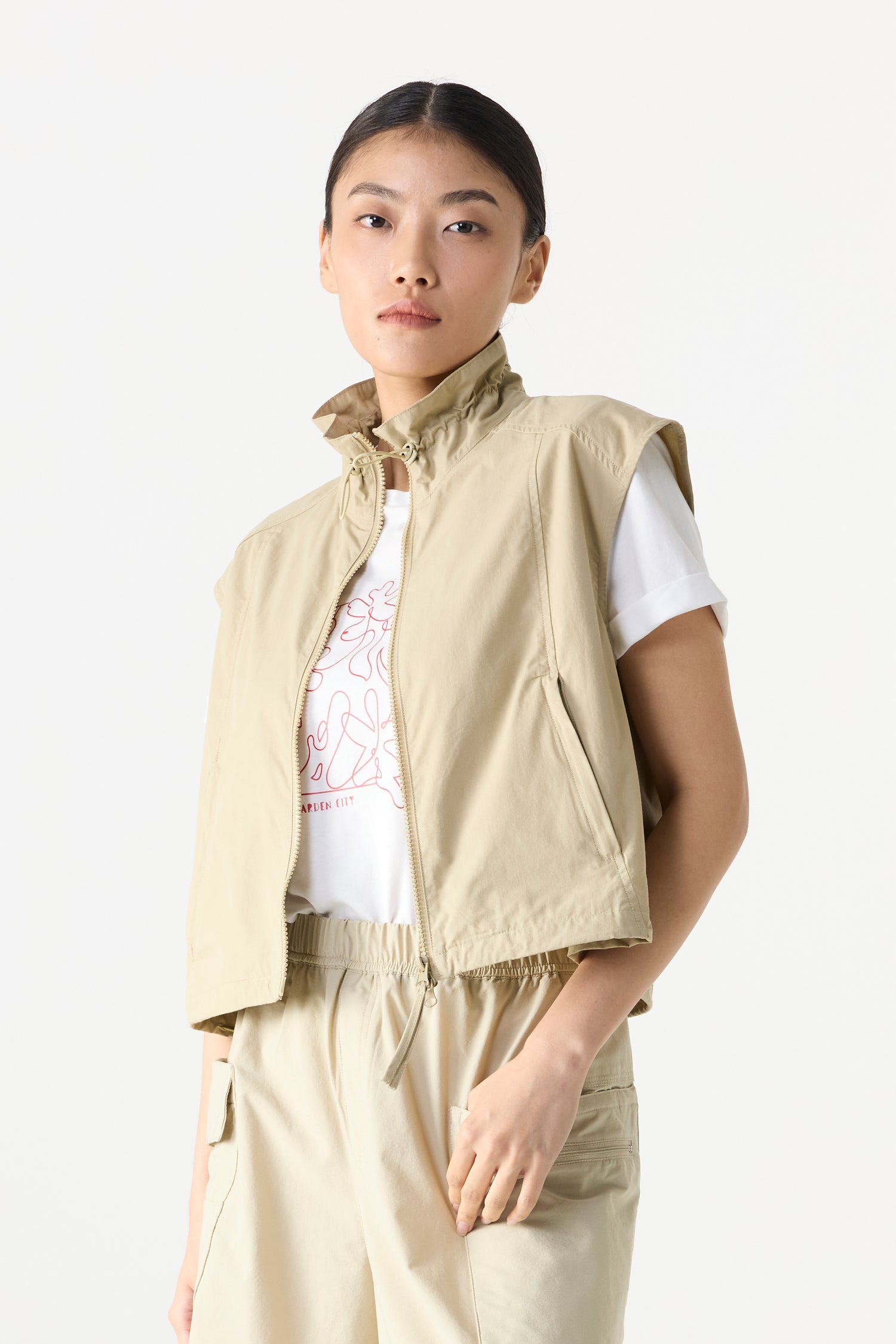 Ruched Collar Drawstring Vest