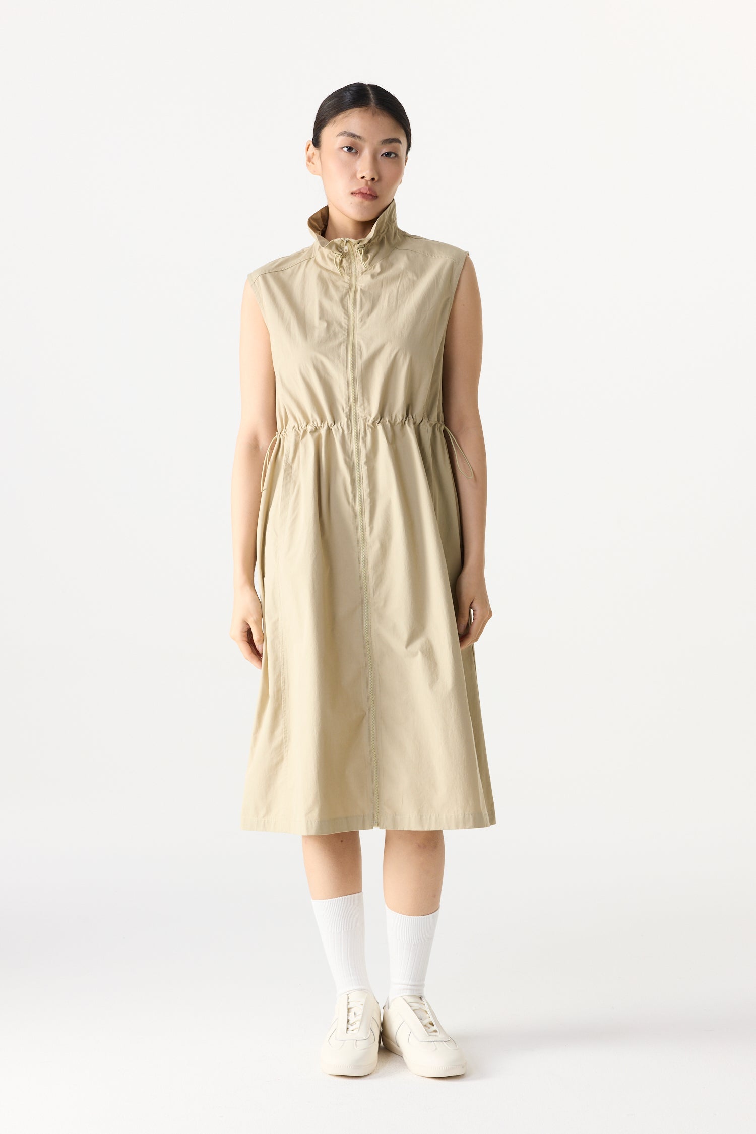 Ruched Drawstring Sleeveless Dress