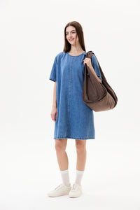 Concealed Zip Denim Midi Dress