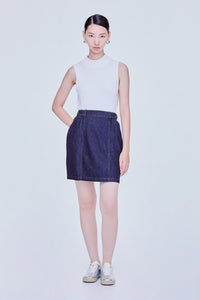 Double Tab Mini Denim Skirt