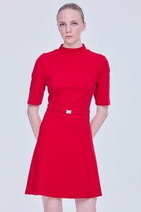 Belted Mock Neck Midi Dress