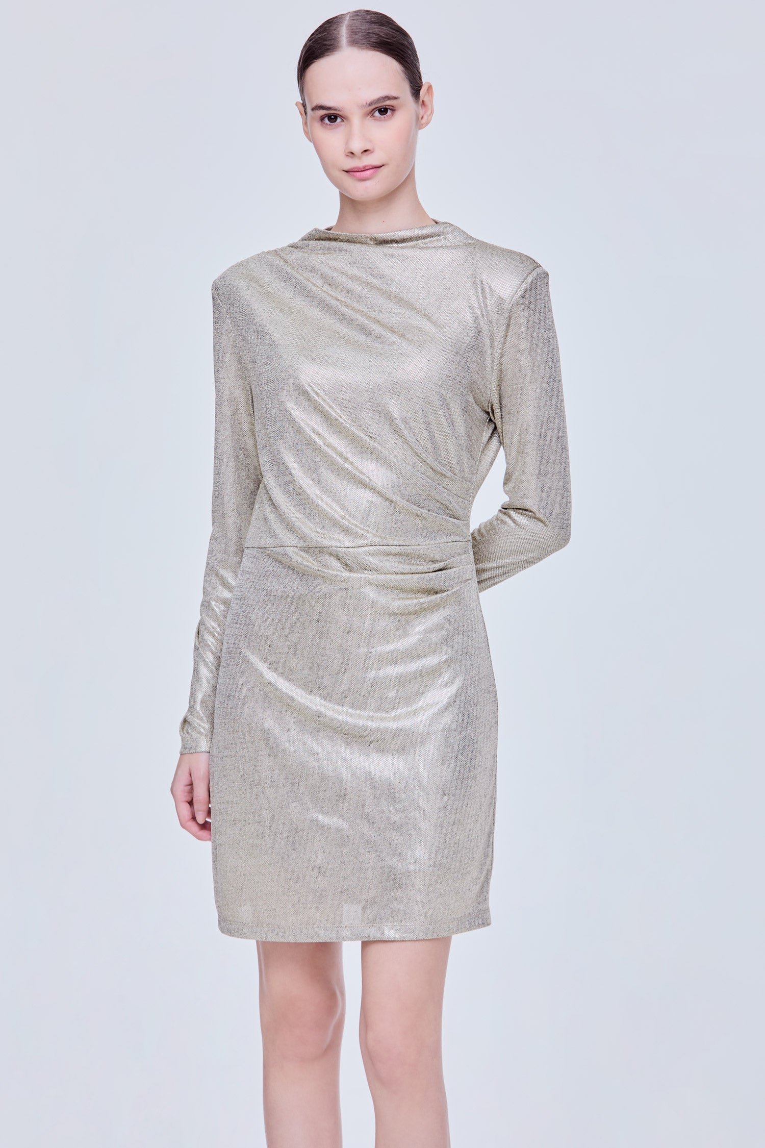 Metallic Ruched Mini Dress