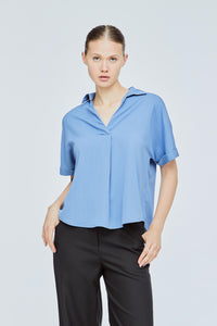 Folded Cuff V-Neck Blouse