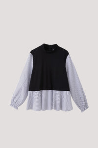 Contrast Fabric High Neck Top