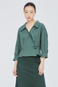 Pleated Cuff Wrap Blouse