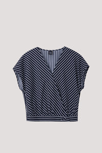 Faux Wrap Stripes Blouse