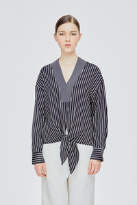 Tie Front Stripes Blouse