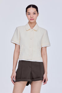 Contrast Short Sleeve Tweed Top