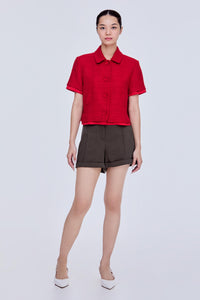 Contrast Short Sleeve Tweed Top