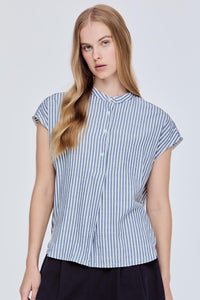 Stand Collar Striped Blouse