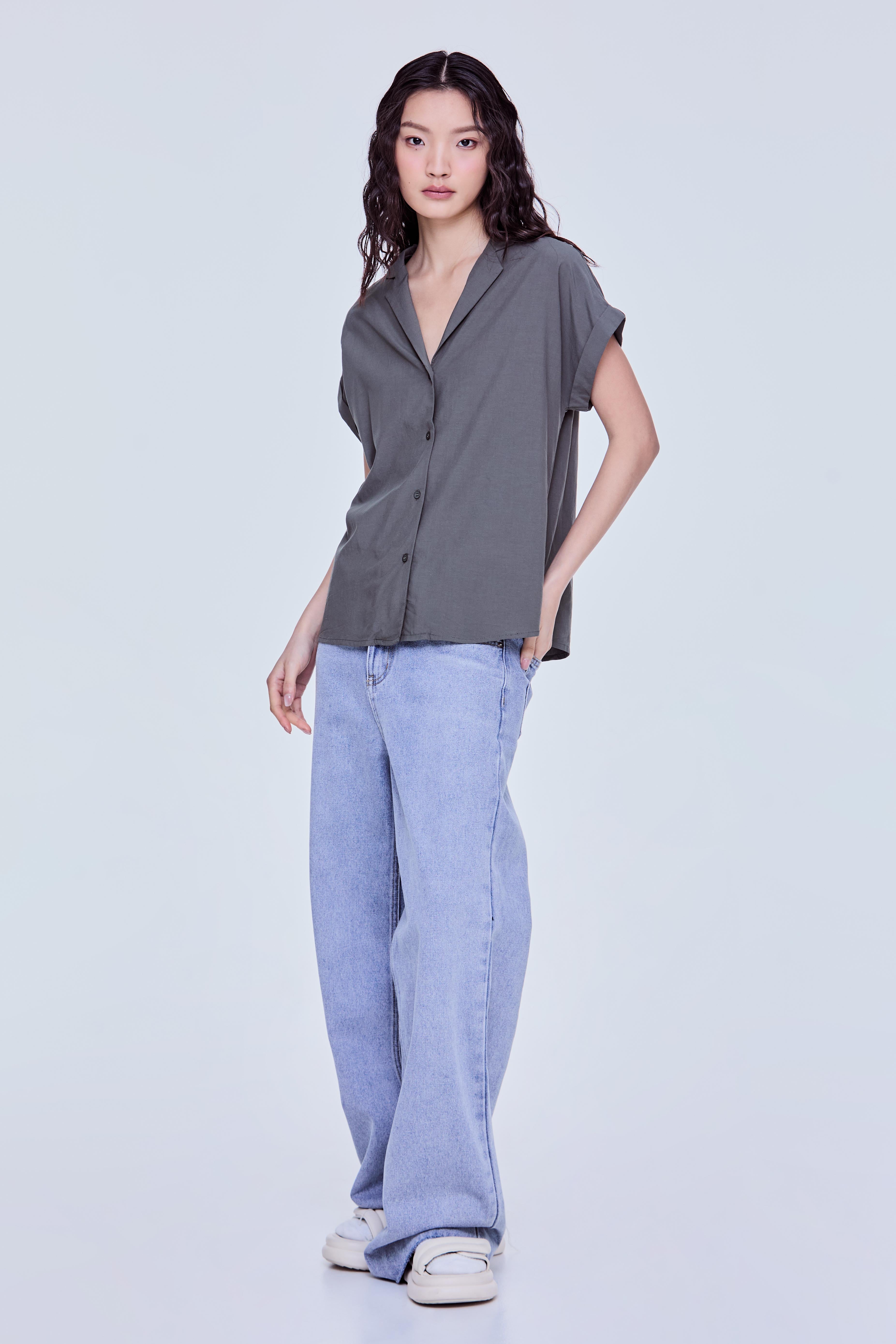 Notched Lapel Boxy Blouse