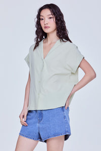 Notched Lapel Boxy Blouse