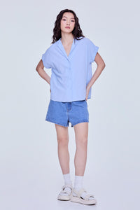Notched Lapel Boxy Blouse