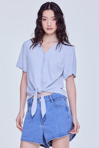 Self-Tie Striped Blouse