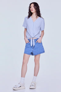 Self-Tie Striped Blouse