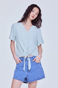 Self-Tie Striped Blouse