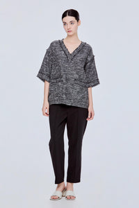 Three-Quarter Sleeve Tweed Top