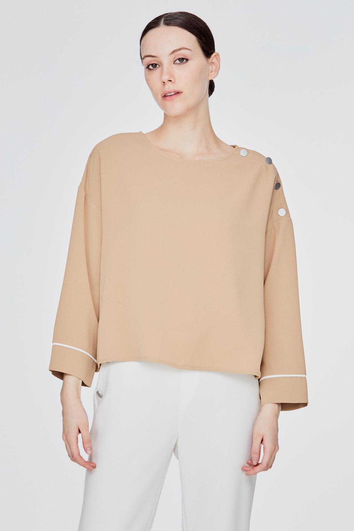 Buttoned Shoulder Dropped Shoulder Button Top – iORA Malaysia