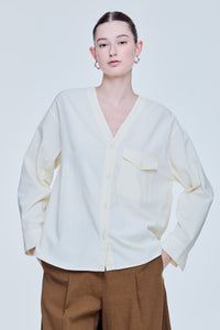 Flap Pocket V-Neck Blouse
