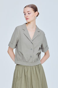 Notch Lapel Cropped Blouse
