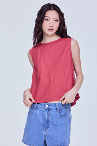 Button Back Sleeveless Blouse