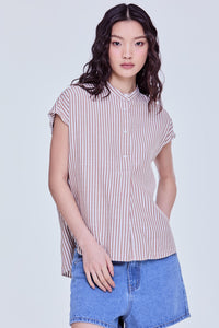 Stand Collar Striped Blouse