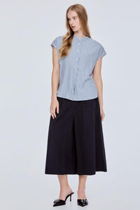 Stand Collar Striped Blouse