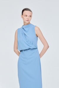 Asymmetrical Cowl Neck Sleeveless Dress